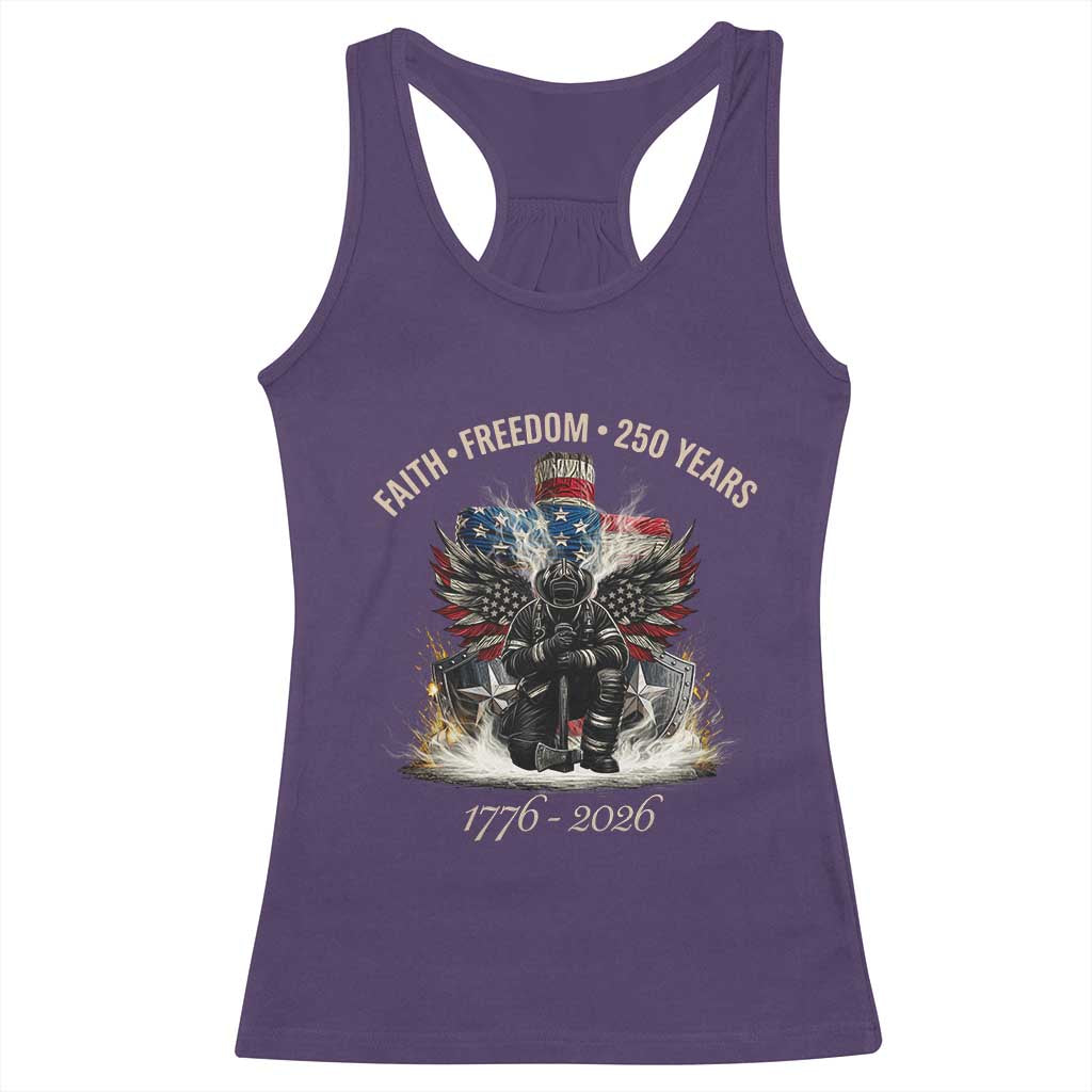 Fireman 250 Years of America Racerback Tank Top Faith Freedom Firefighter American Flag Cross