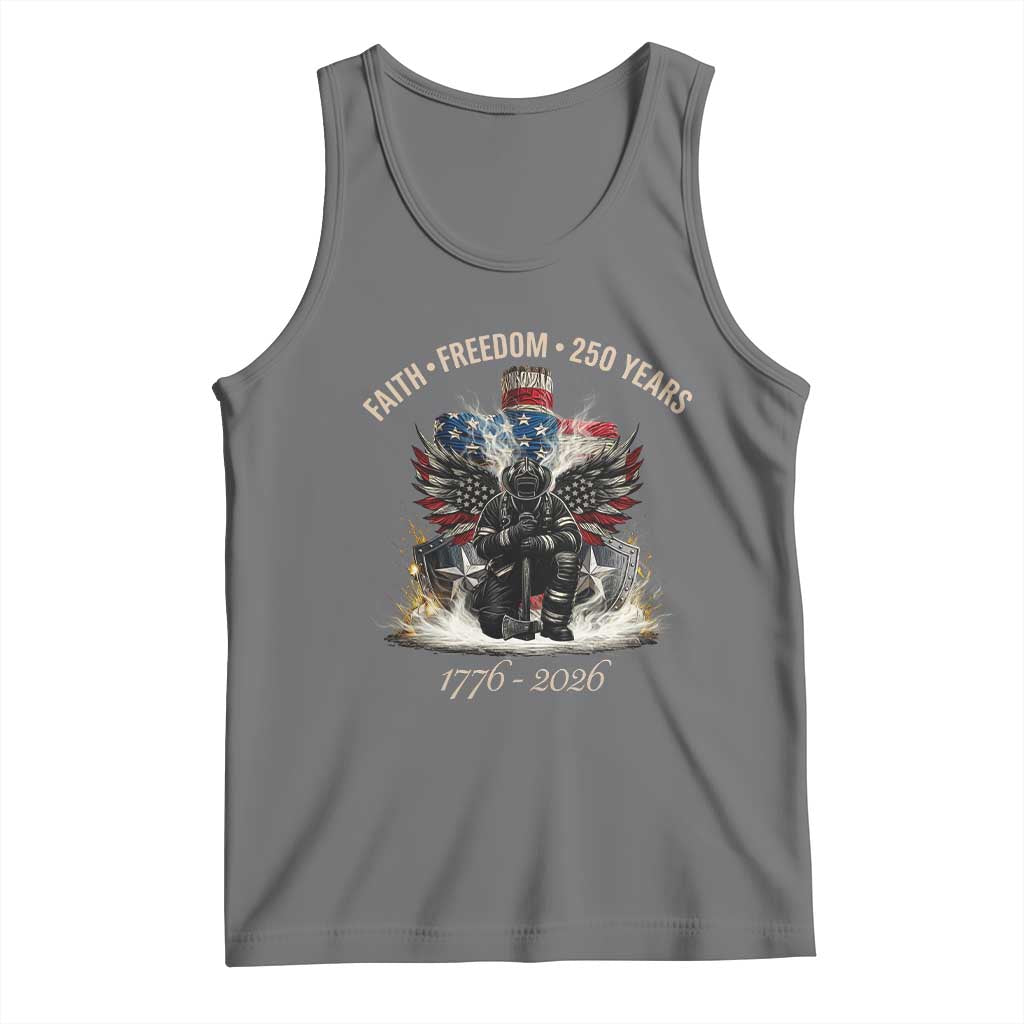 Fireman 250 Years of America Tank Top Faith Freedom Firefighter American Flag Cross