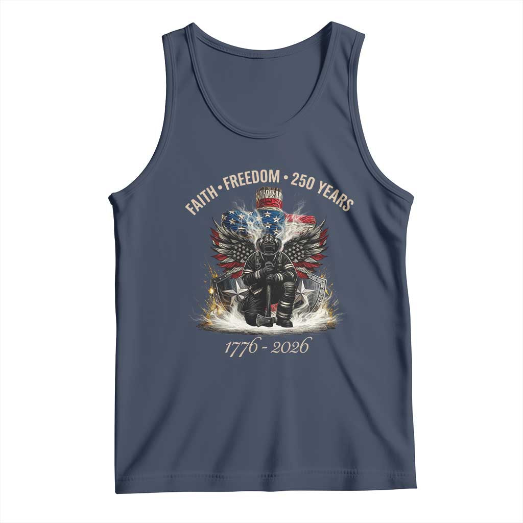 Fireman 250 Years of America Tank Top Faith Freedom Firefighter American Flag Cross