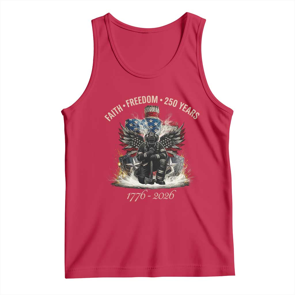 Fireman 250 Years of America Tank Top Faith Freedom Firefighter American Flag Cross