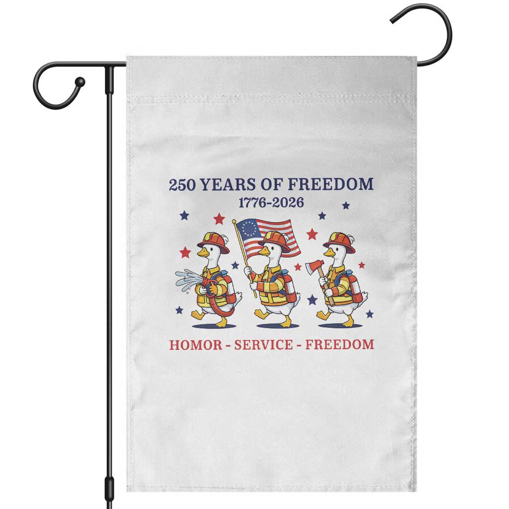 Fireman 250 Years of America Garden Flag Silly Goose Firefighter Honor Service Freedom