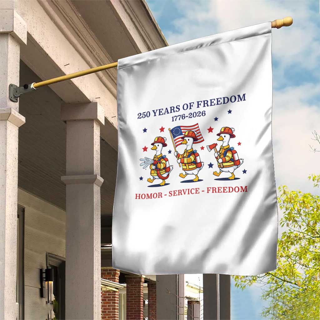 Fireman 250 Years of America Garden Flag Silly Goose Firefighter Honor Service Freedom