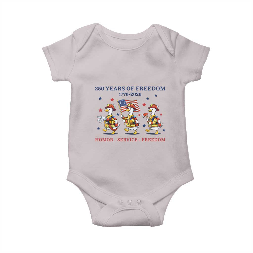 Fireman 250 Years of America Baby Onesie Silly Goose Firefighter Honor Service Freedom