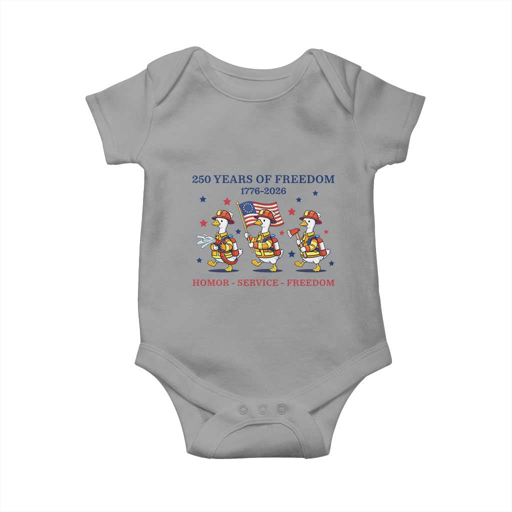 Fireman 250 Years of America Baby Onesie Silly Goose Firefighter Honor Service Freedom
