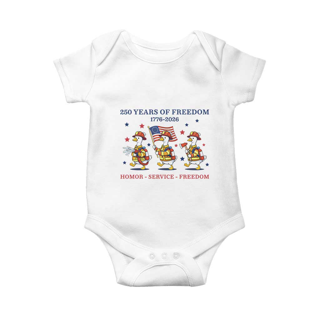 Fireman 250 Years of America Baby Onesie Silly Goose Firefighter Honor Service Freedom