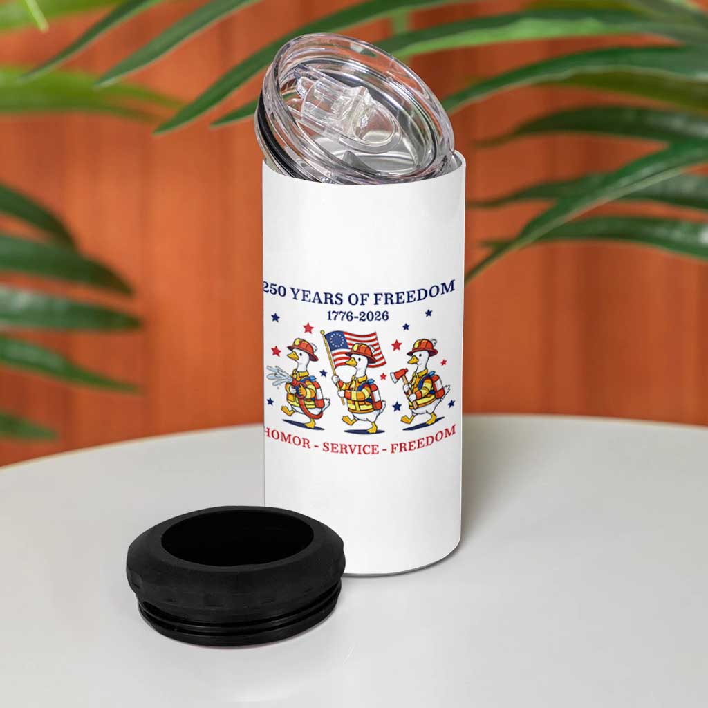 Fireman 250 Years of America 4 in 1 Can Cooler Tumbler Silly Goose Firefighter Honor Service Freedom
