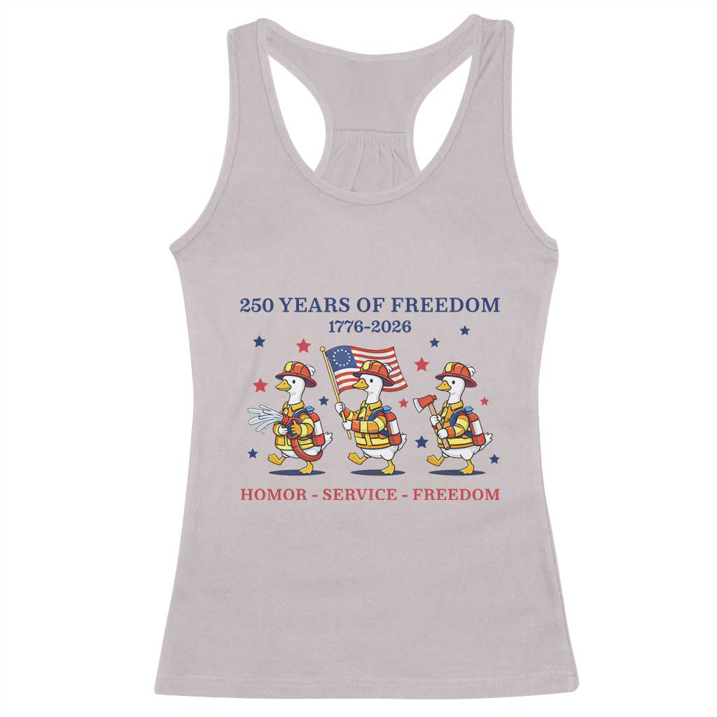 Fireman 250 Years of America Racerback Tank Top Silly Goose Firefighter Honor Service Freedom