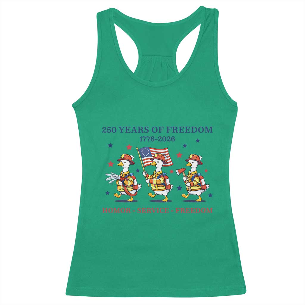Fireman 250 Years of America Racerback Tank Top Silly Goose Firefighter Honor Service Freedom