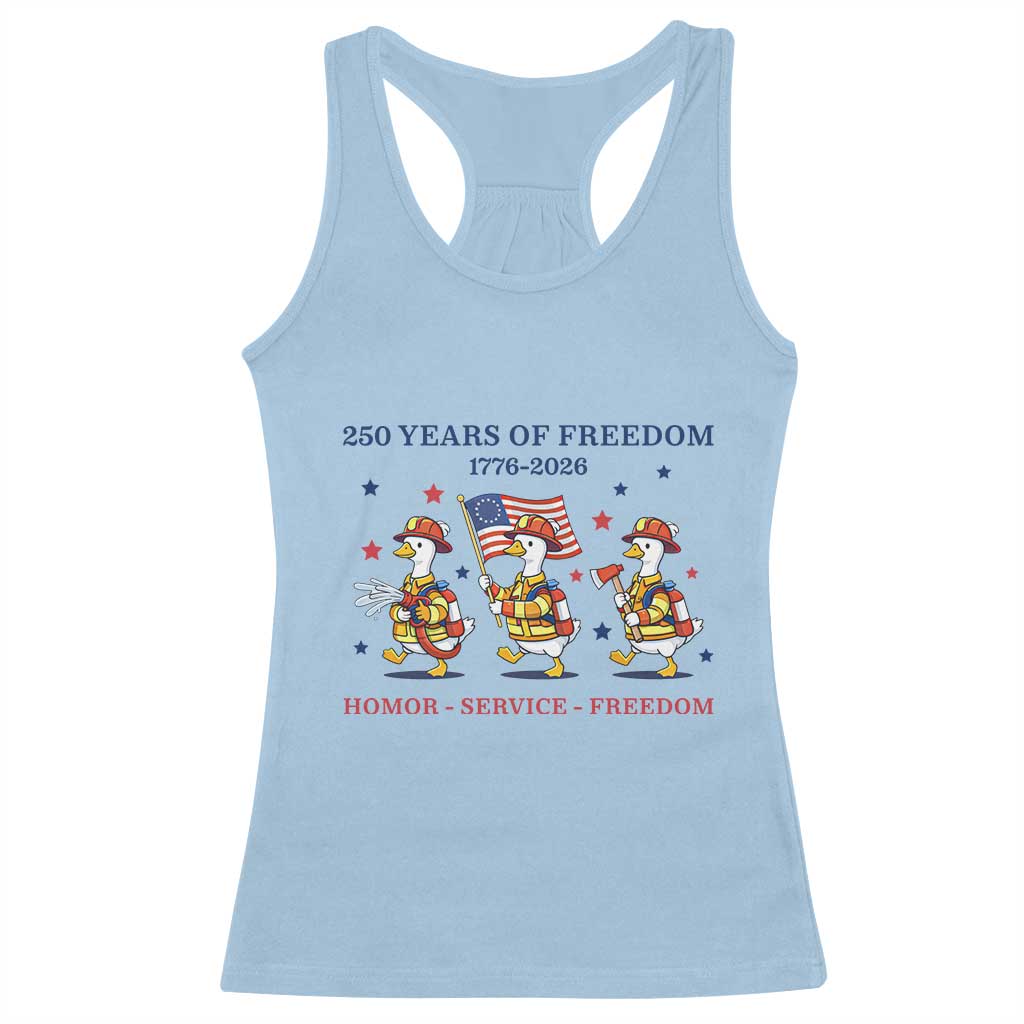 Fireman 250 Years of America Racerback Tank Top Silly Goose Firefighter Honor Service Freedom
