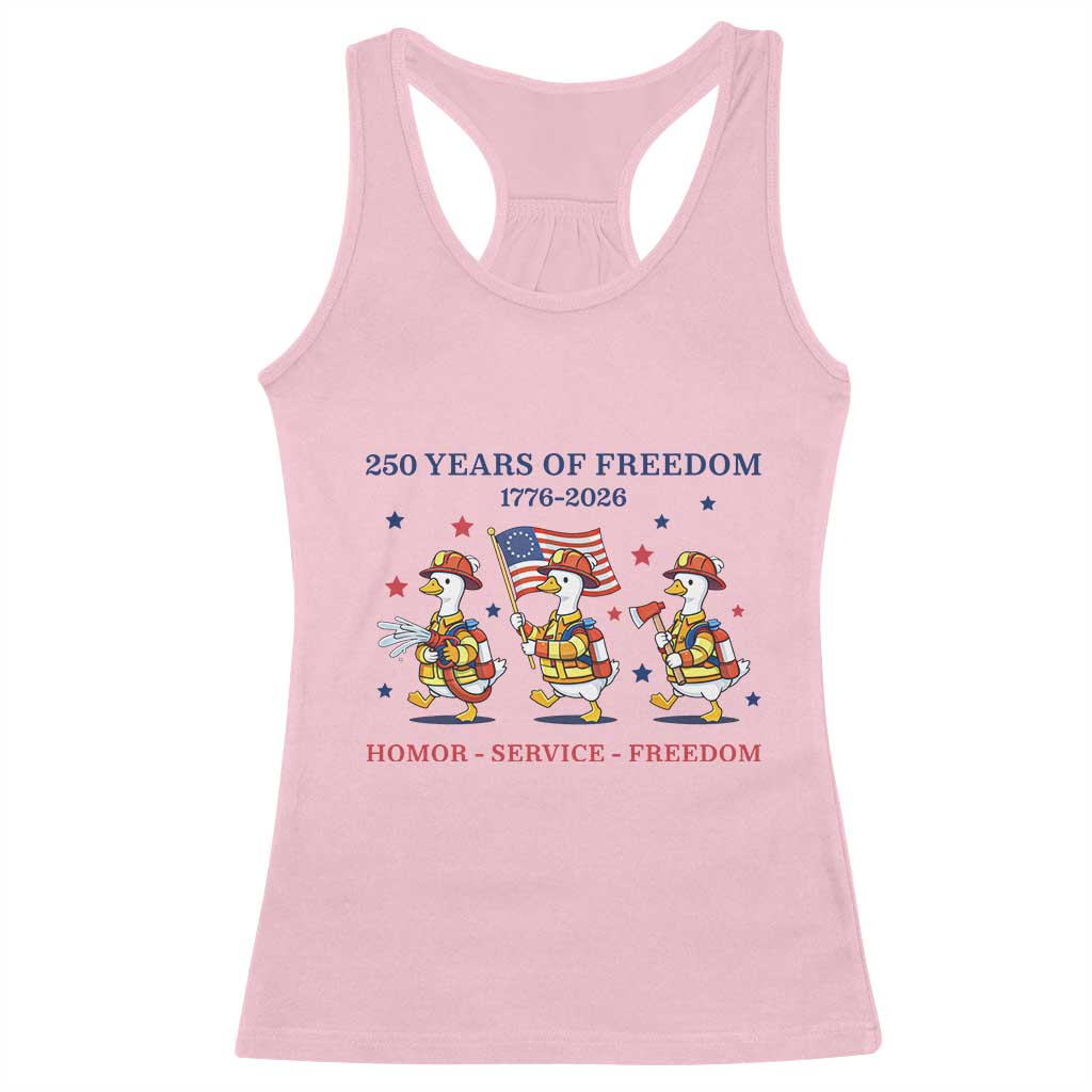 Fireman 250 Years of America Racerback Tank Top Silly Goose Firefighter Honor Service Freedom