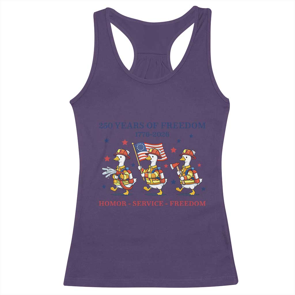 Fireman 250 Years of America Racerback Tank Top Silly Goose Firefighter Honor Service Freedom