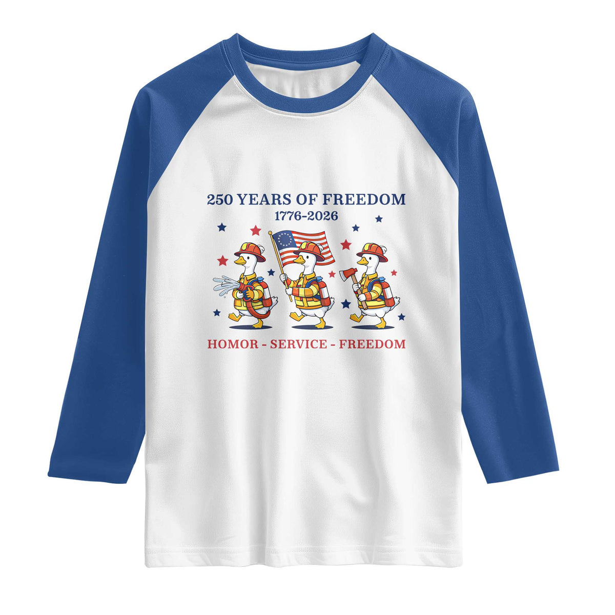 Fireman 250 Years of America Raglan Shirt Silly Goose Firefighter Honor Service Freedom