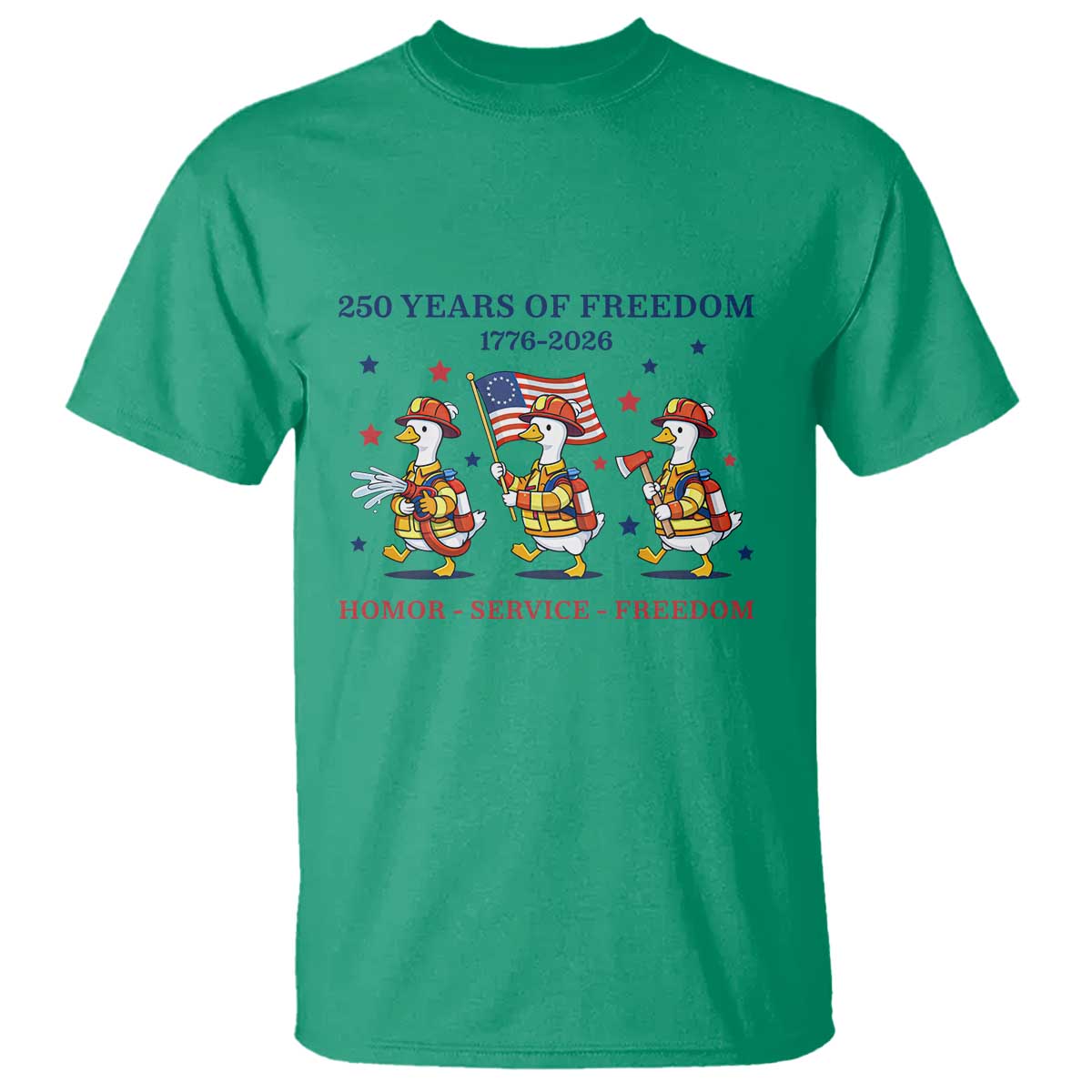 Fireman 250 Years of America T Shirt Silly Goose Firefighter Honor Service Freedom