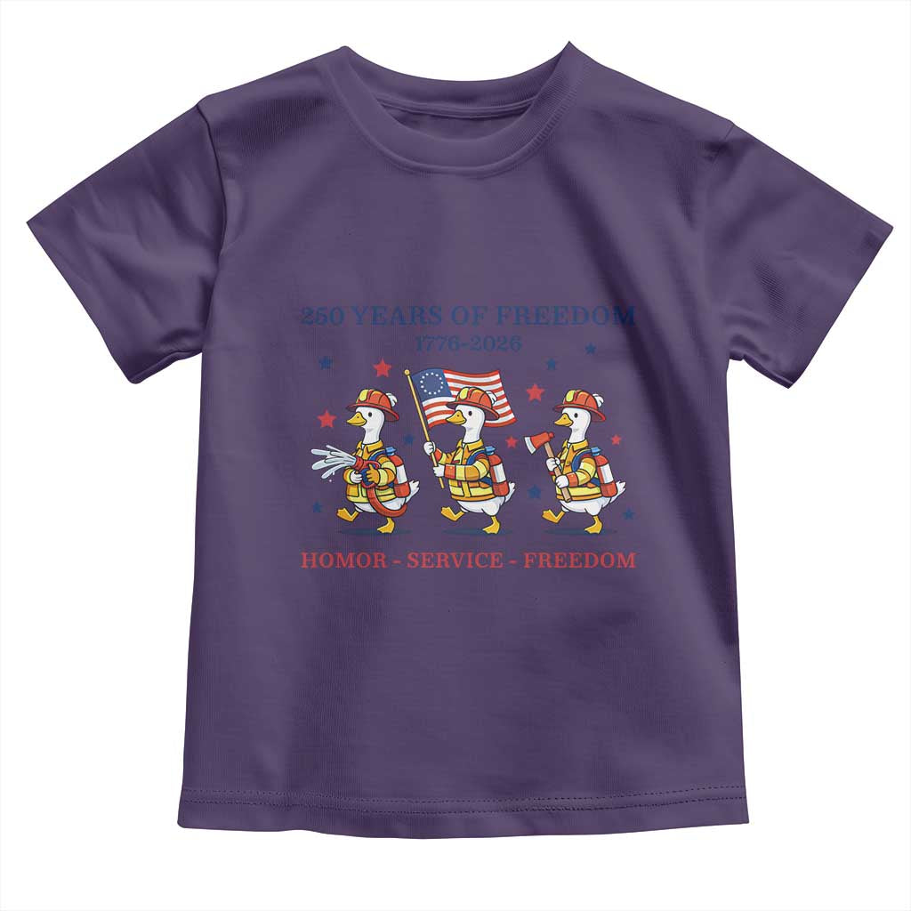 Fireman 250 Years of America Toddler T Shirt Silly Goose Firefighter Honor Service Freedom