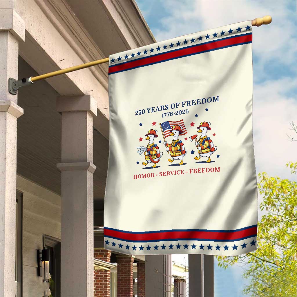 Fireman 250 Years of America Patriotic Garden Flag Silly Goose Firefighter Honor Service Freedom