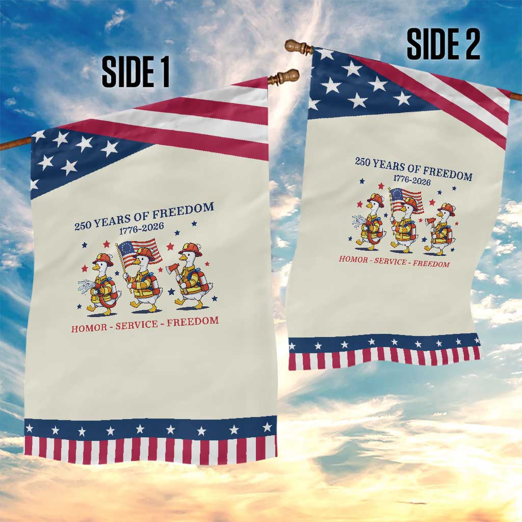 Fireman 250 Years of America Patriotic Garden Flag Silly Goose Firefighter Honor Service Freedom