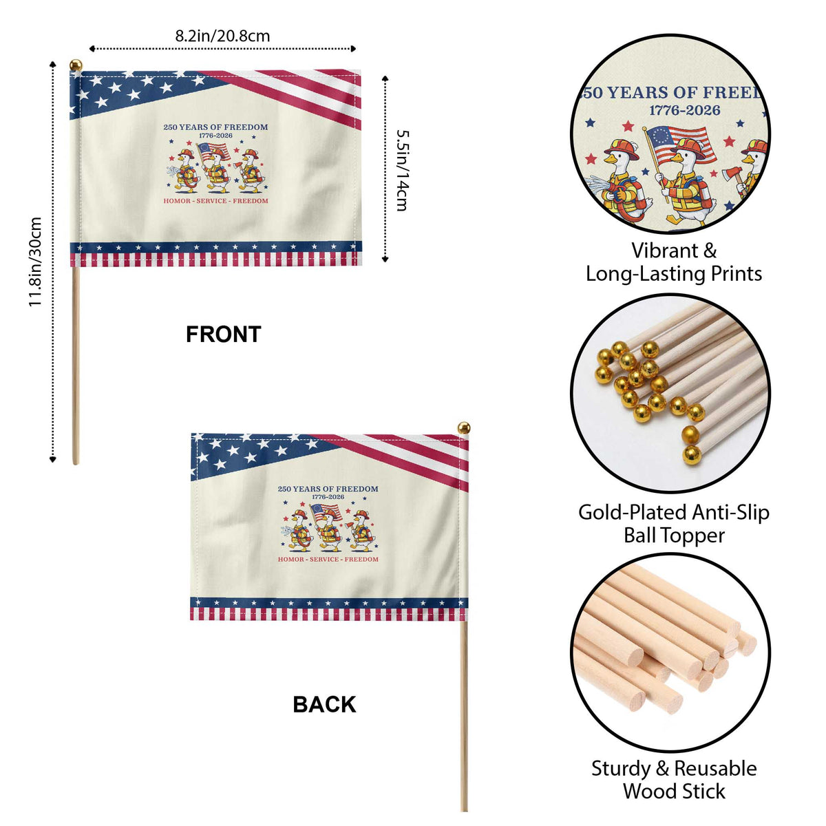 Fireman 250 Years of America Patriotic Handheld Flag Silly Goose Firefighter Honor Service Freedom TS14