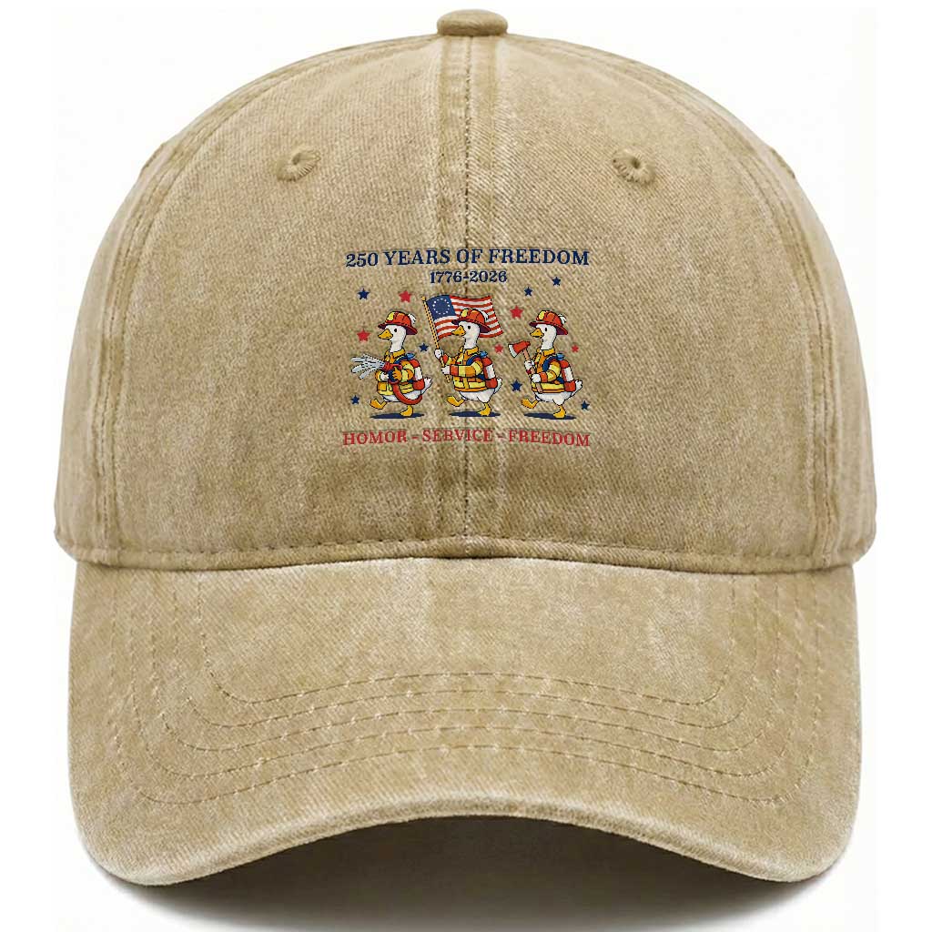 Fireman 250 Years of America Washed Cotton Baseball Cap Silly Goose Firefighter Honor Service Freedom
