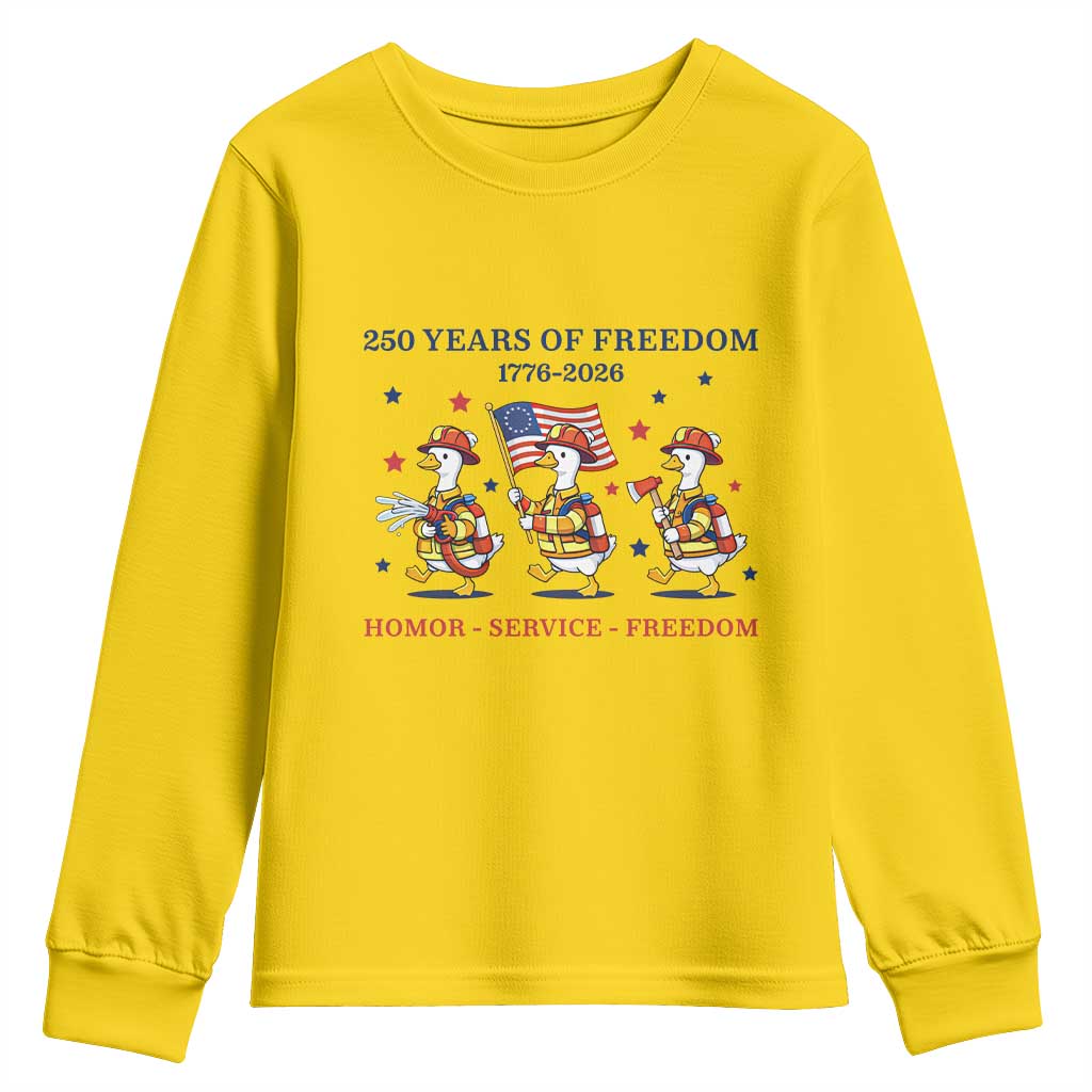 Fireman 250 Years of America Youth Sweatshirt Silly Goose Firefighter Honor Service Freedom