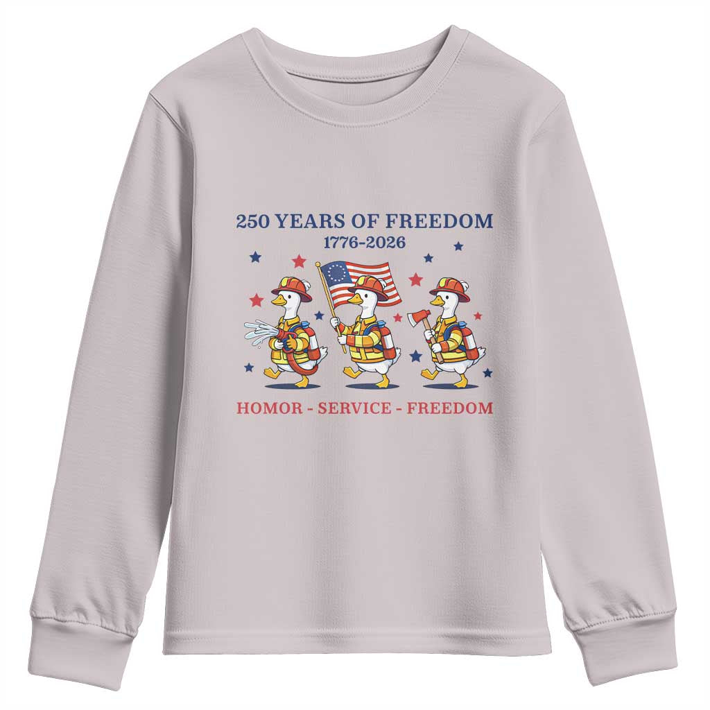 Fireman 250 Years of America Youth Sweatshirt Silly Goose Firefighter Honor Service Freedom