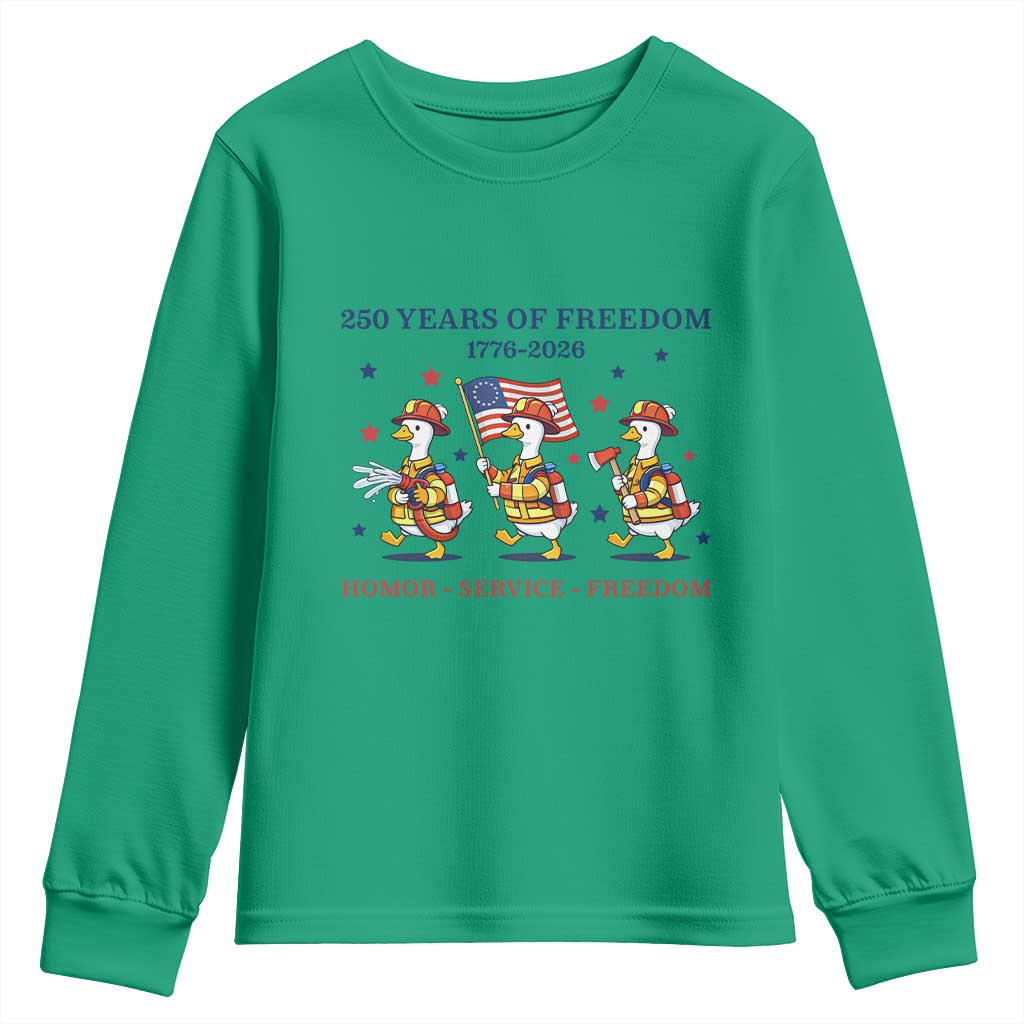 Fireman 250 Years of America Youth Sweatshirt Silly Goose Firefighter Honor Service Freedom