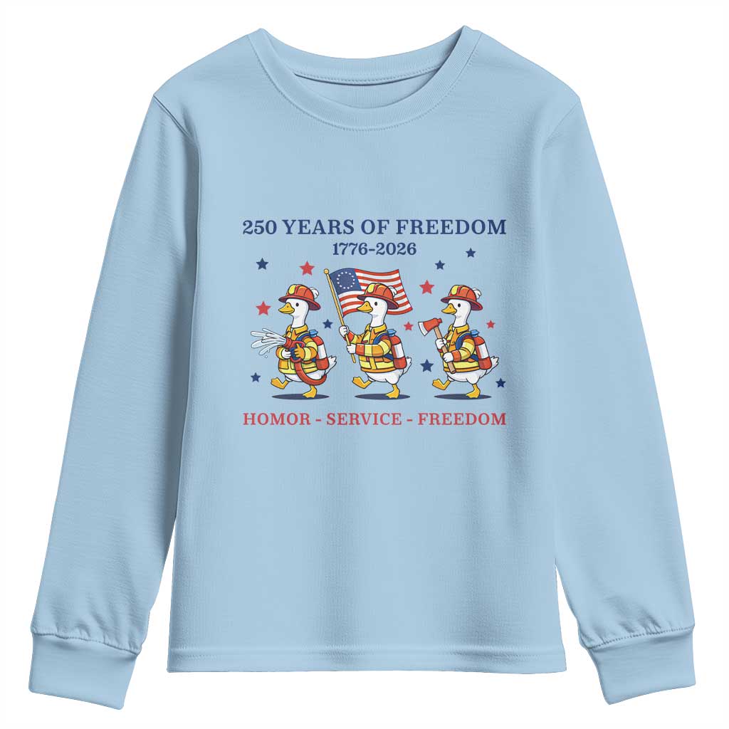 Fireman 250 Years of America Youth Sweatshirt Silly Goose Firefighter Honor Service Freedom