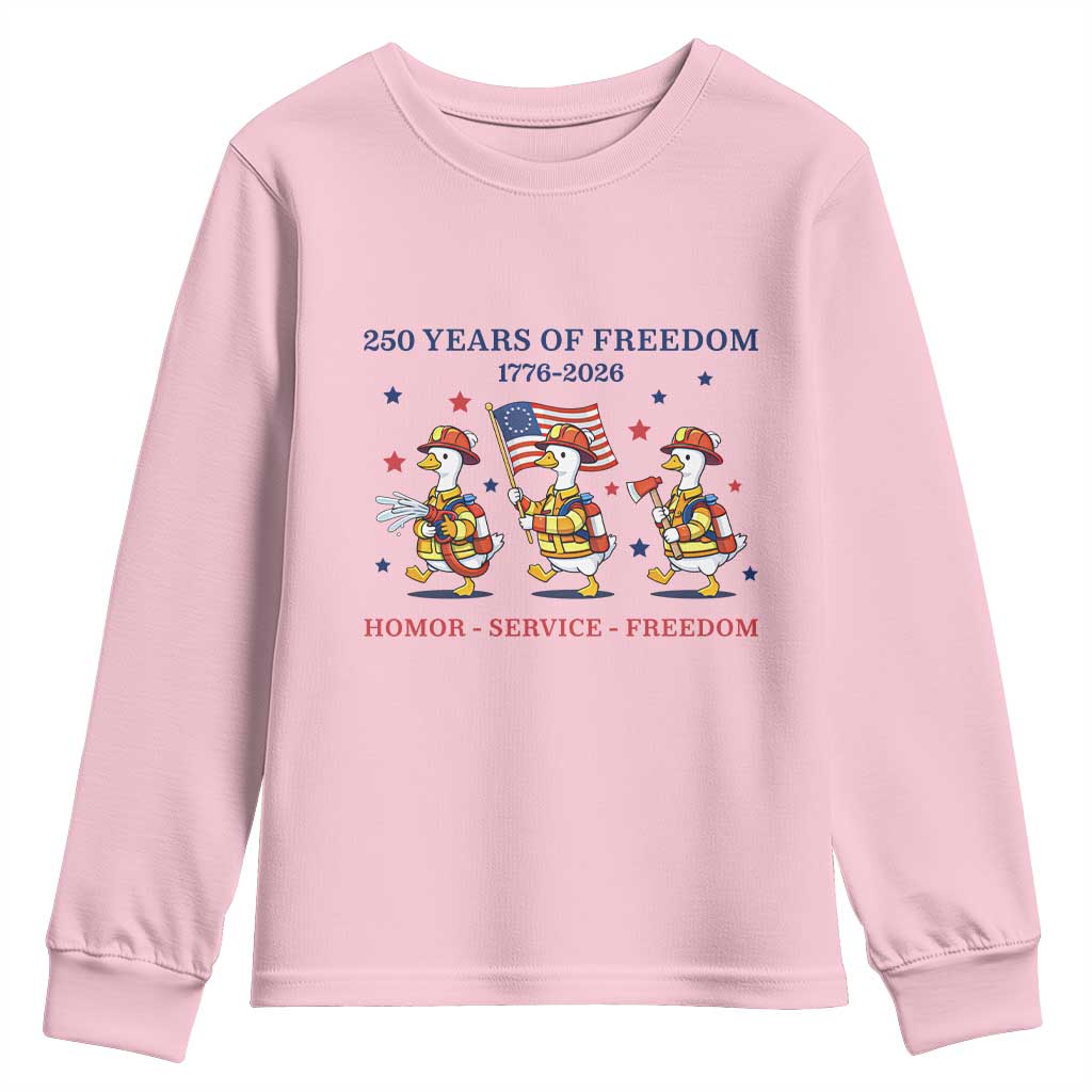 Fireman 250 Years of America Youth Sweatshirt Silly Goose Firefighter Honor Service Freedom