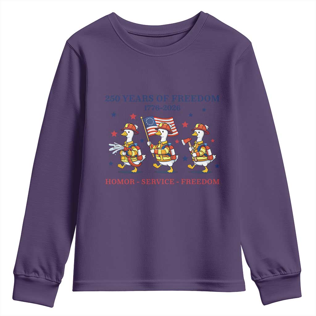 Fireman 250 Years of America Youth Sweatshirt Silly Goose Firefighter Honor Service Freedom