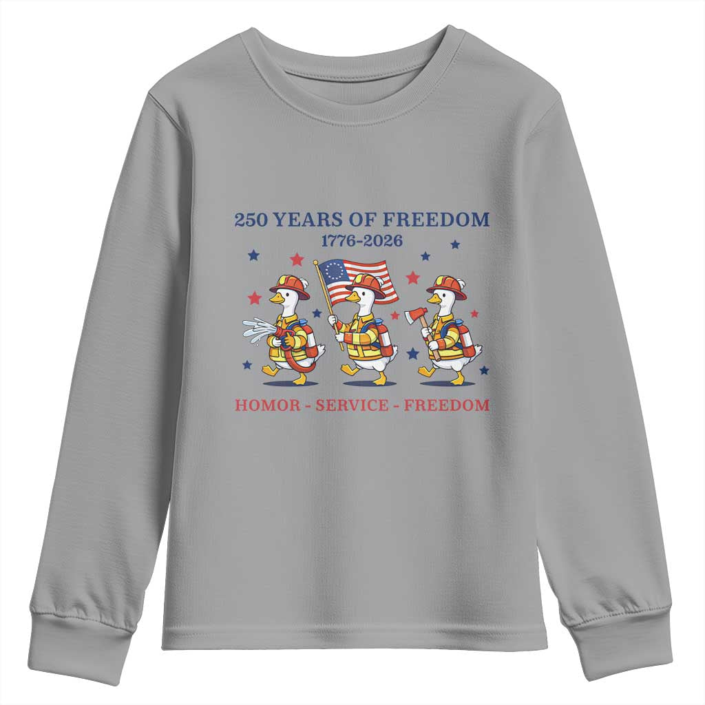 Fireman 250 Years of America Youth Sweatshirt Silly Goose Firefighter Honor Service Freedom