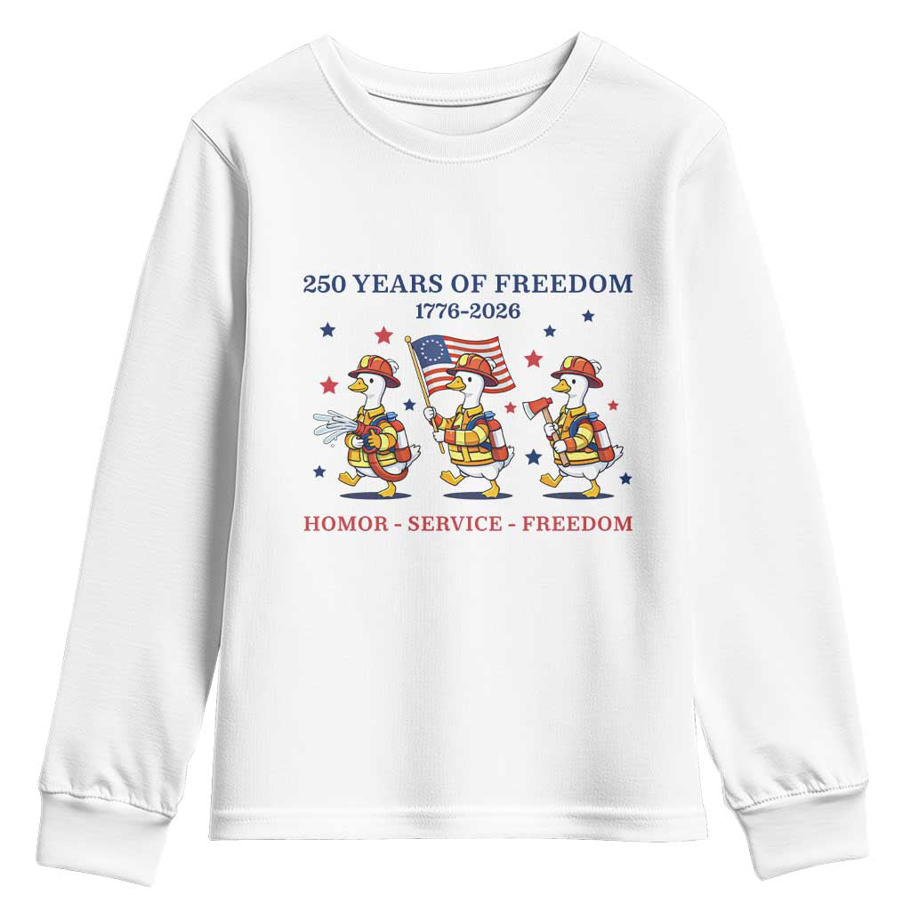 Fireman 250 Years of America Youth Sweatshirt Silly Goose Firefighter Honor Service Freedom