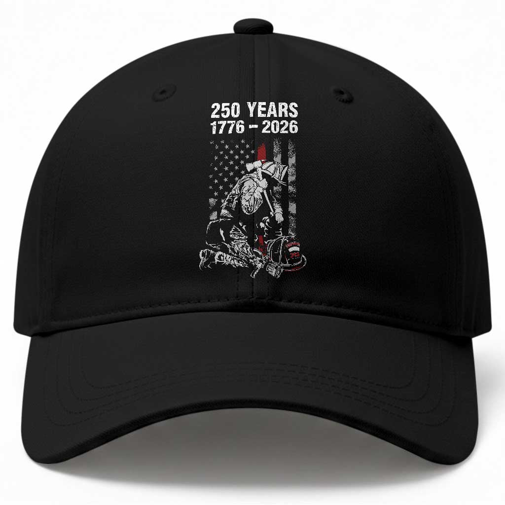 Fireman 250 Years of America Baseball Cap Firefighter Red US Patriotic 4th Of July