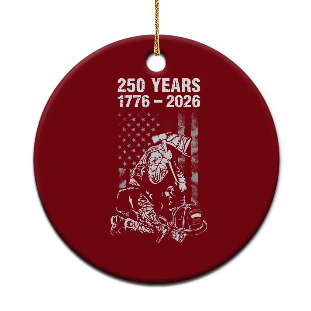 Fireman 250 Years of America Ceramic Ornament Firefighter Red US Patriotic 4th Of July