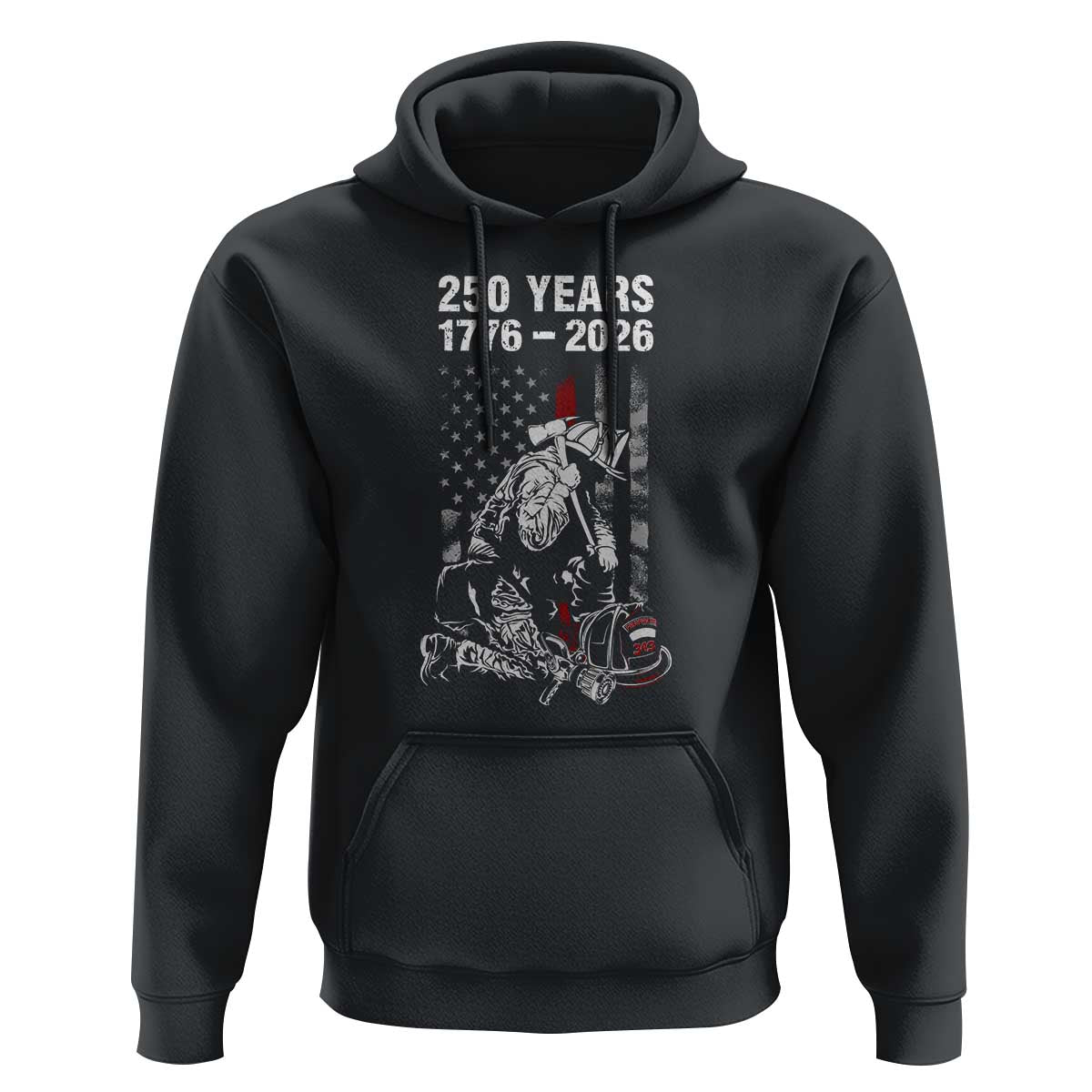 Fireman 250 Years of America Hoodie Firefighter Red US Patriotic 4th Of July