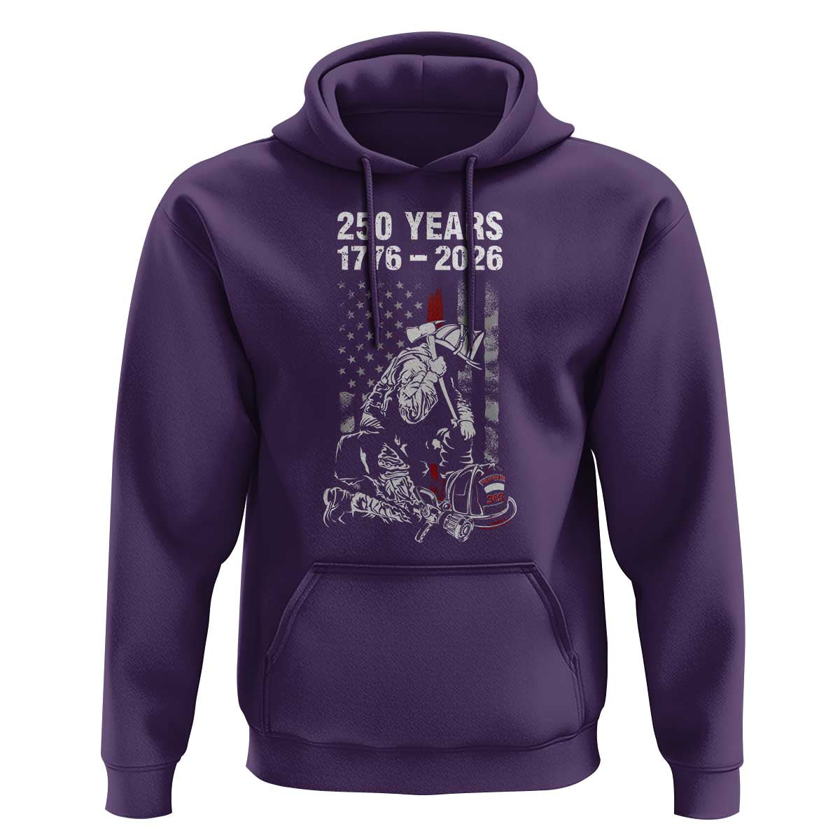 Fireman 250 Years of America Hoodie Firefighter Red US Patriotic 4th Of July