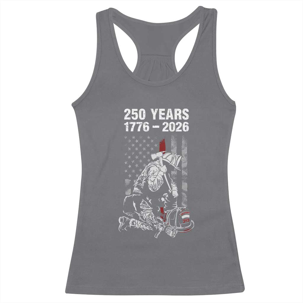 Fireman 250 Years of America Racerback Tank Top Firefighter Red US Patriotic 4th Of July