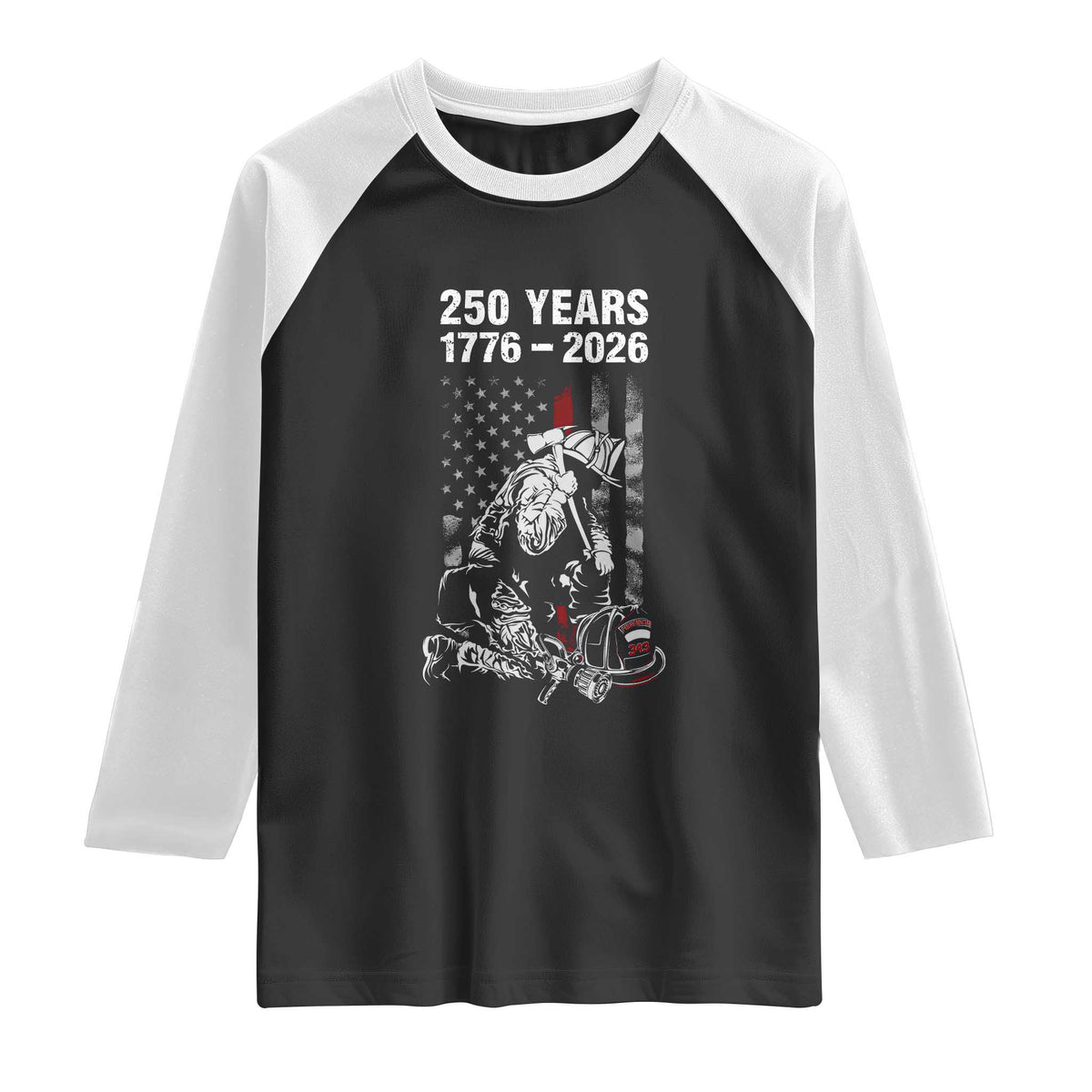Fireman 250 Years of America Raglan Shirt Firefighter Red US Patriotic 4th Of July