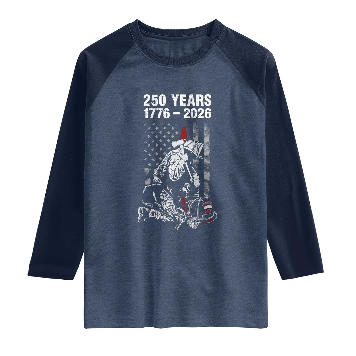 Fireman 250 Years of America Raglan Shirt Firefighter Red US Patriotic 4th Of July