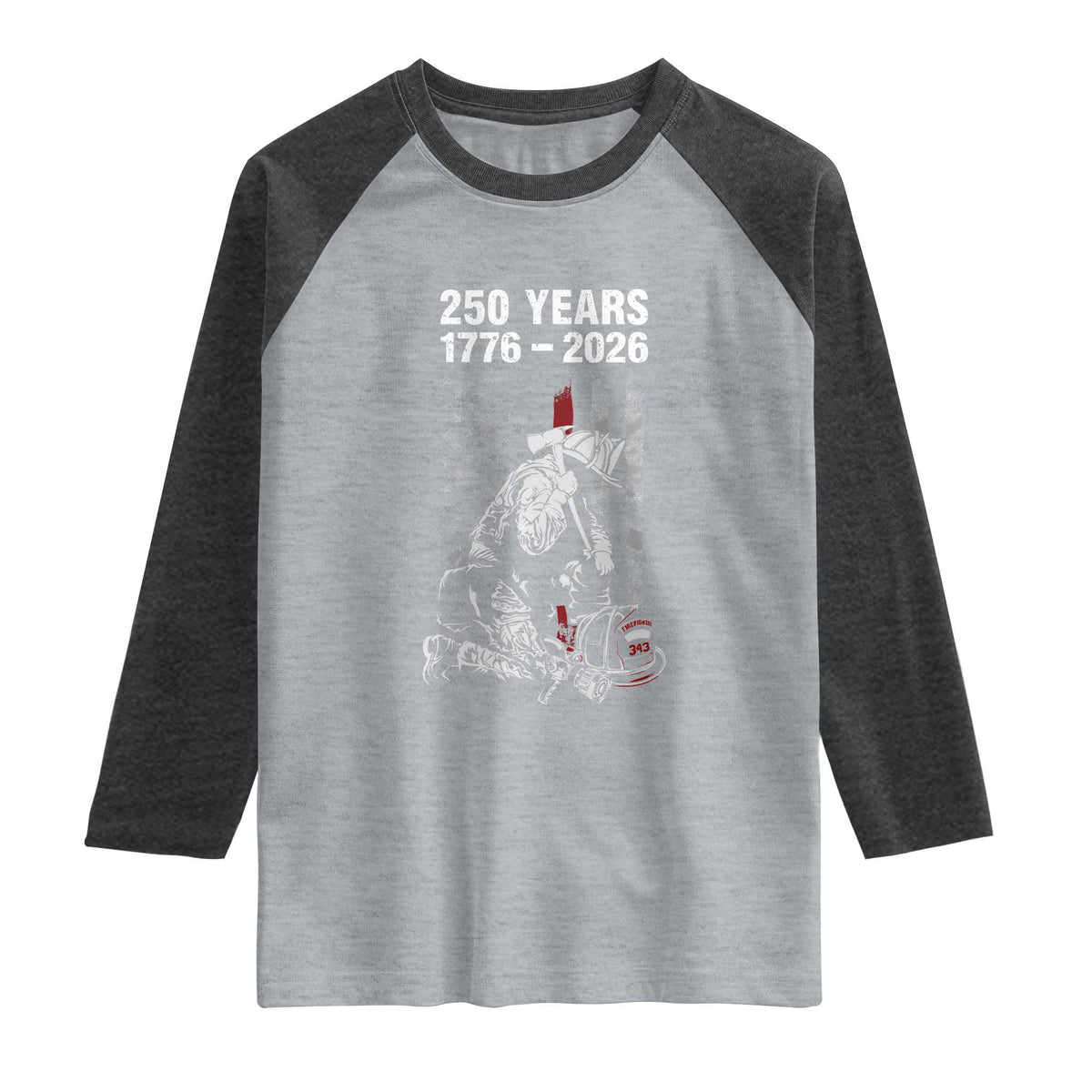 Fireman 250 Years of America Raglan Shirt Firefighter Red US Patriotic 4th Of July
