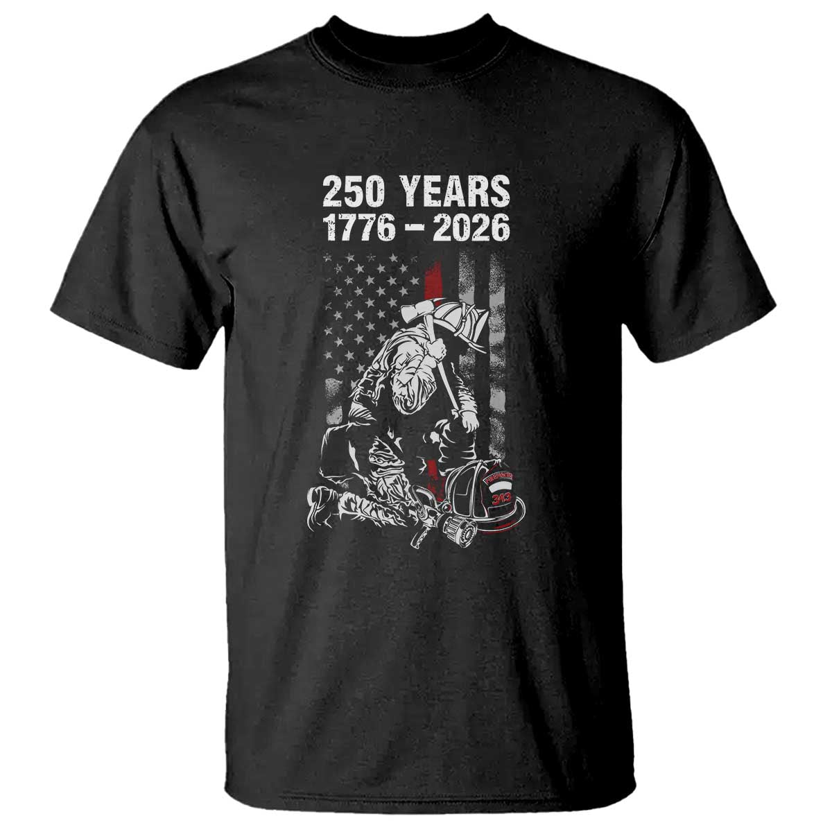 Fireman 250 Years of America T Shirt Firefighter Red US Patriotic 4th Of July