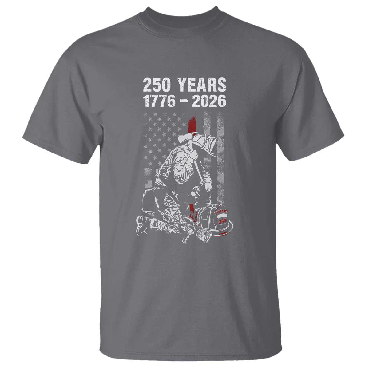 Fireman 250 Years of America T Shirt Firefighter Red US Patriotic 4th Of July