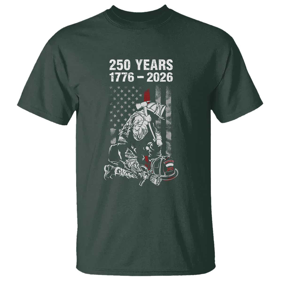 Fireman 250 Years of America T Shirt Firefighter Red US Patriotic 4th Of July