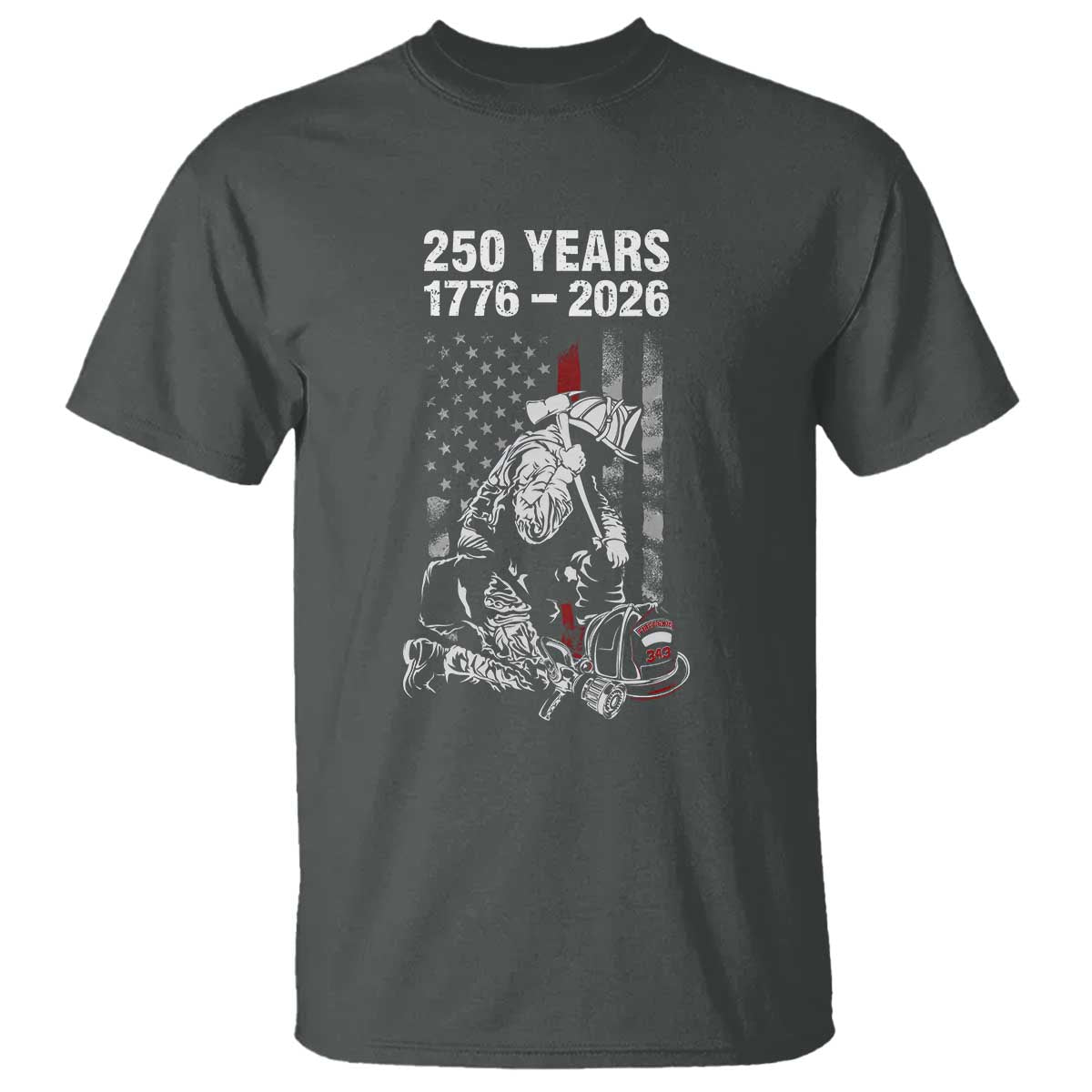 Fireman 250 Years of America T Shirt Firefighter Red US Patriotic 4th Of July