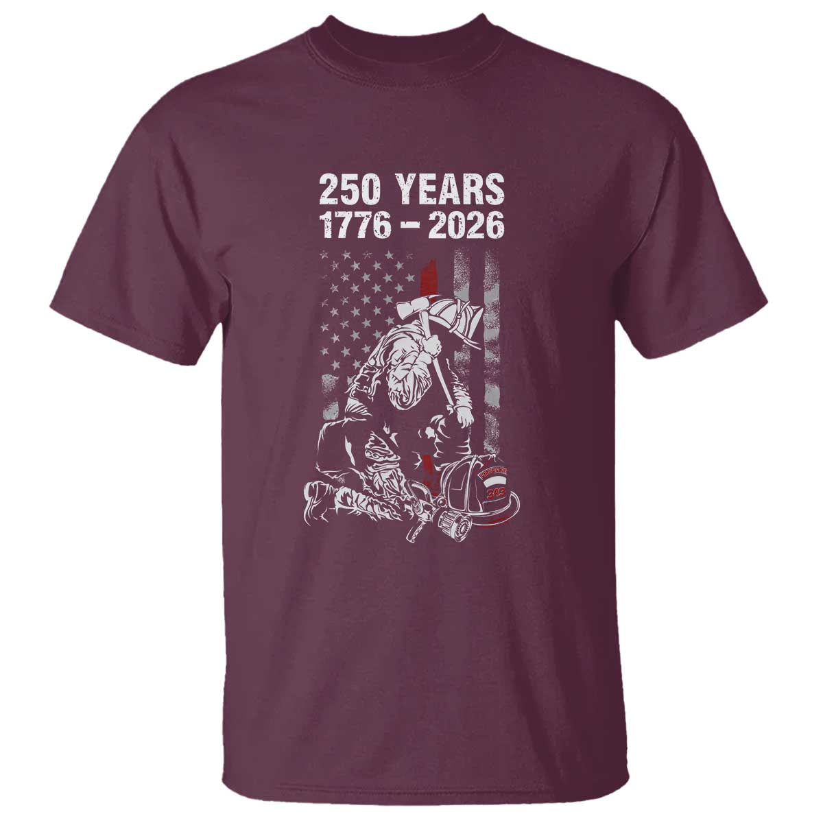 Fireman 250 Years of America T Shirt Firefighter Red US Patriotic 4th Of July
