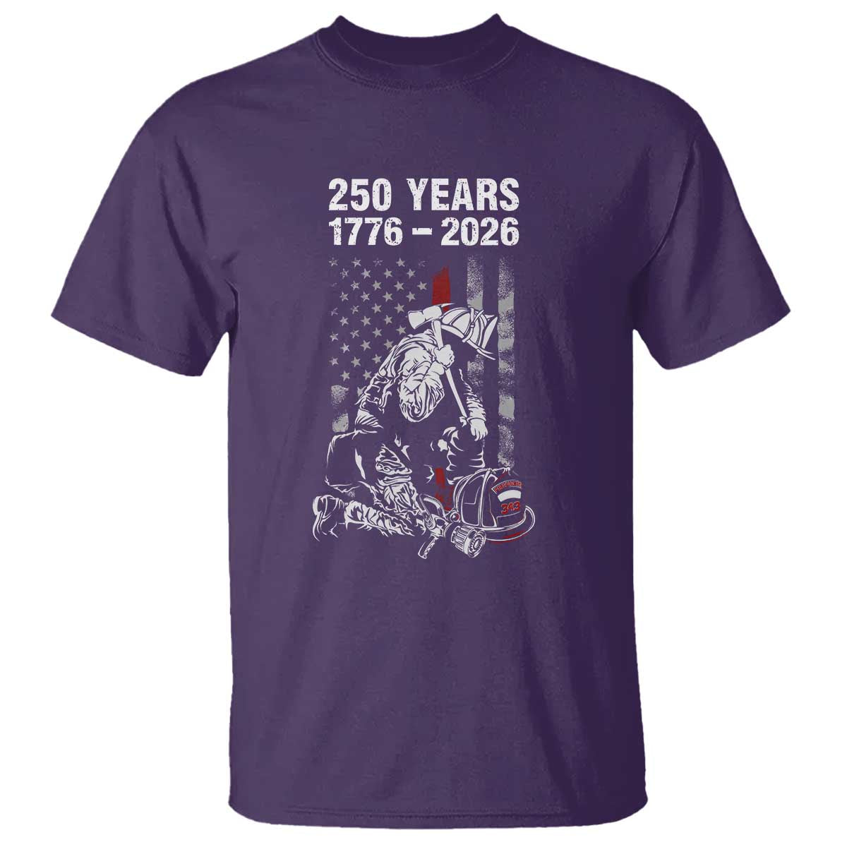 Fireman 250 Years of America T Shirt Firefighter Red US Patriotic 4th Of July