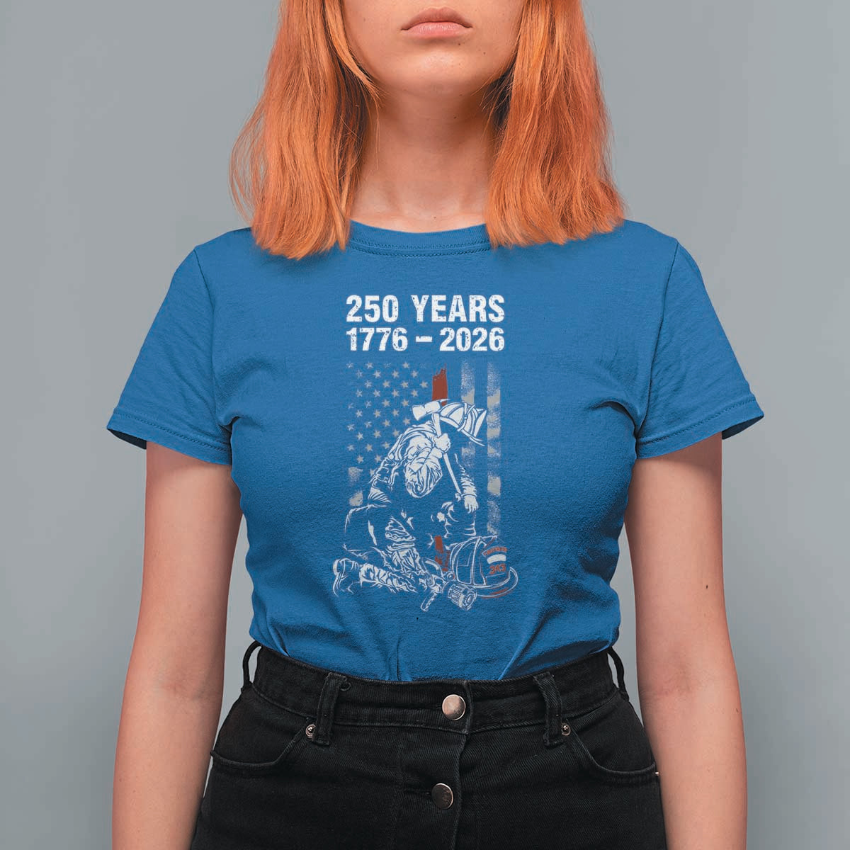 Fireman 250 Years of America T Shirt For Women Firefighter Red US Patriotic 4th Of July