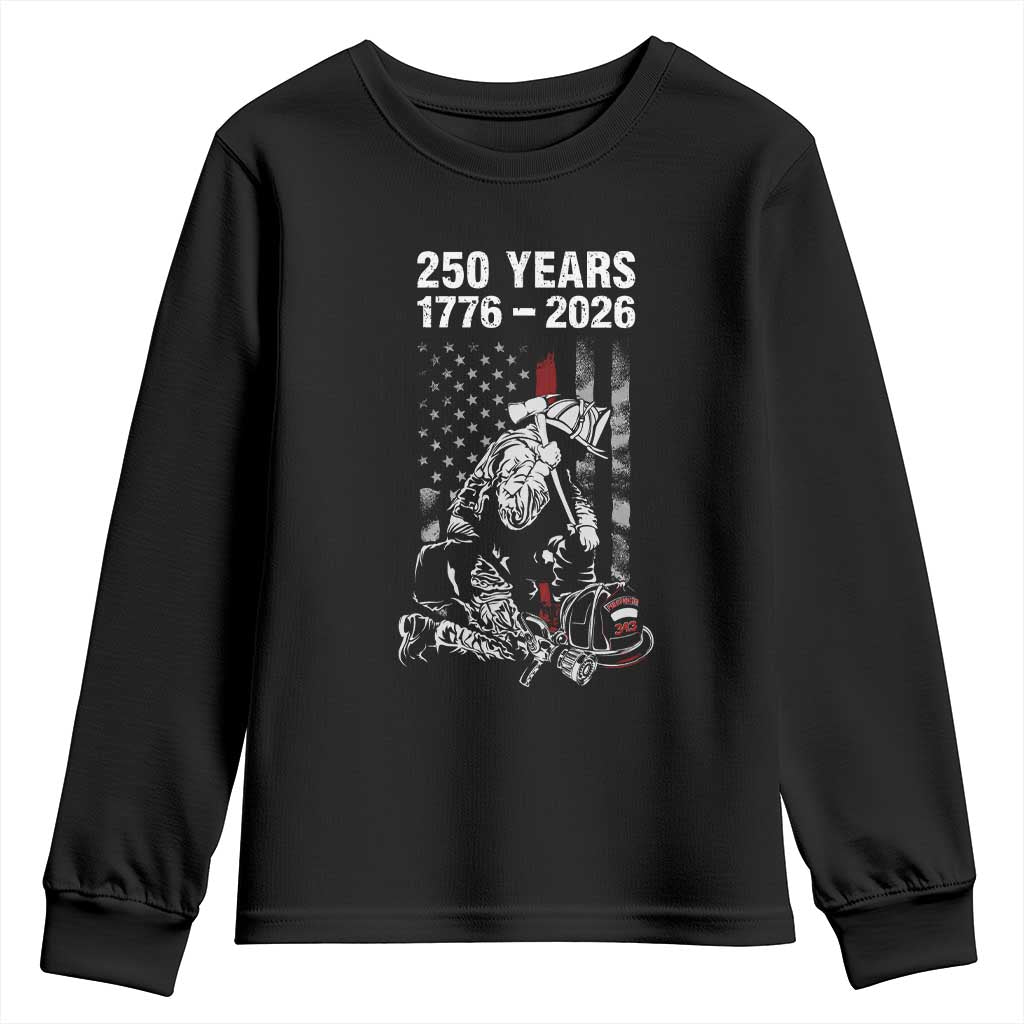 Fireman 250 Years of America Youth Sweatshirt Firefighter Red US Patriotic 4th Of July