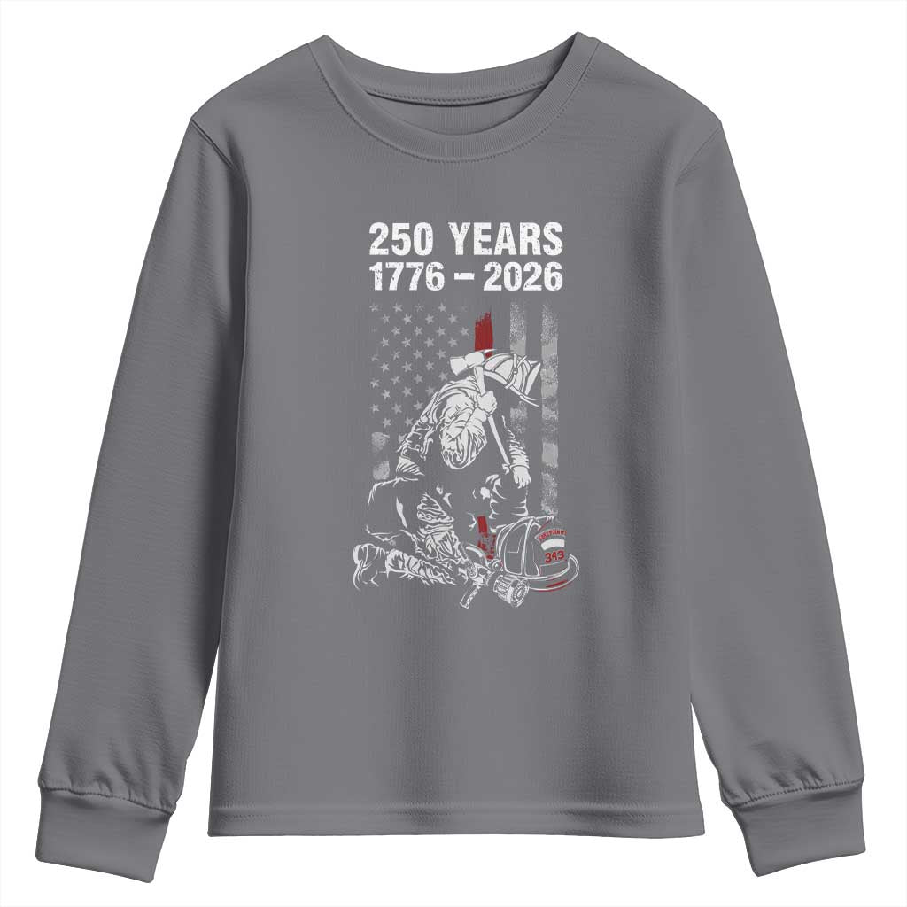 Fireman 250 Years of America Youth Sweatshirt Firefighter Red US Patriotic 4th Of July