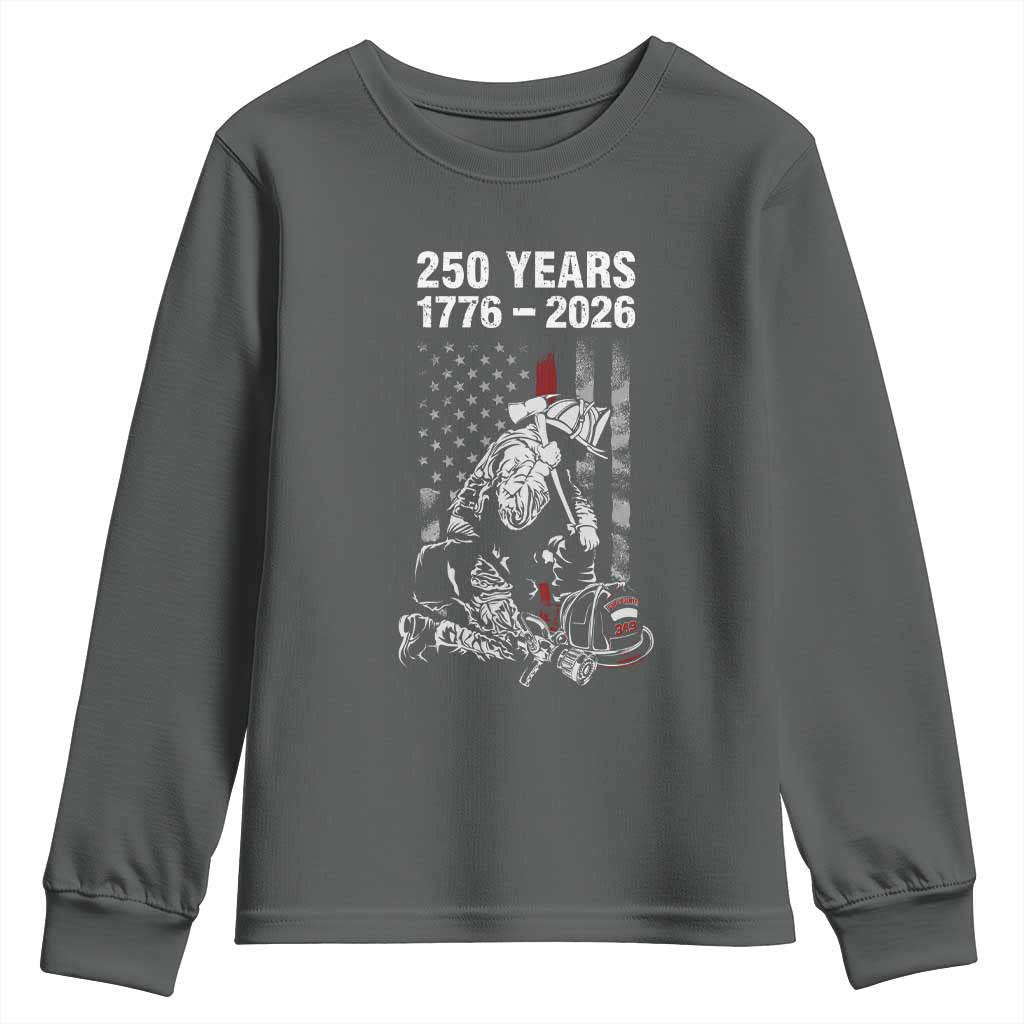 Fireman 250 Years of America Youth Sweatshirt Firefighter Red US Patriotic 4th Of July