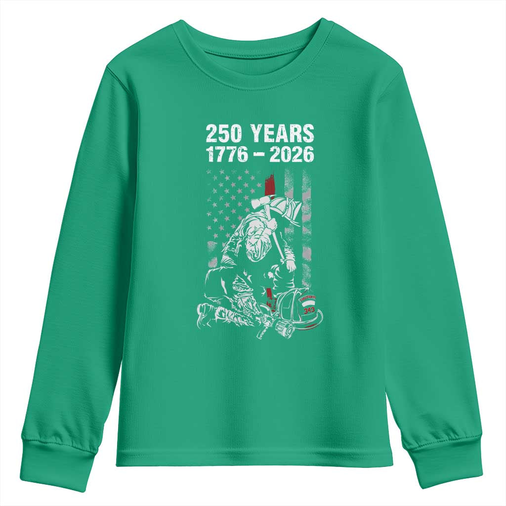 Fireman 250 Years of America Youth Sweatshirt Firefighter Red US Patriotic 4th Of July