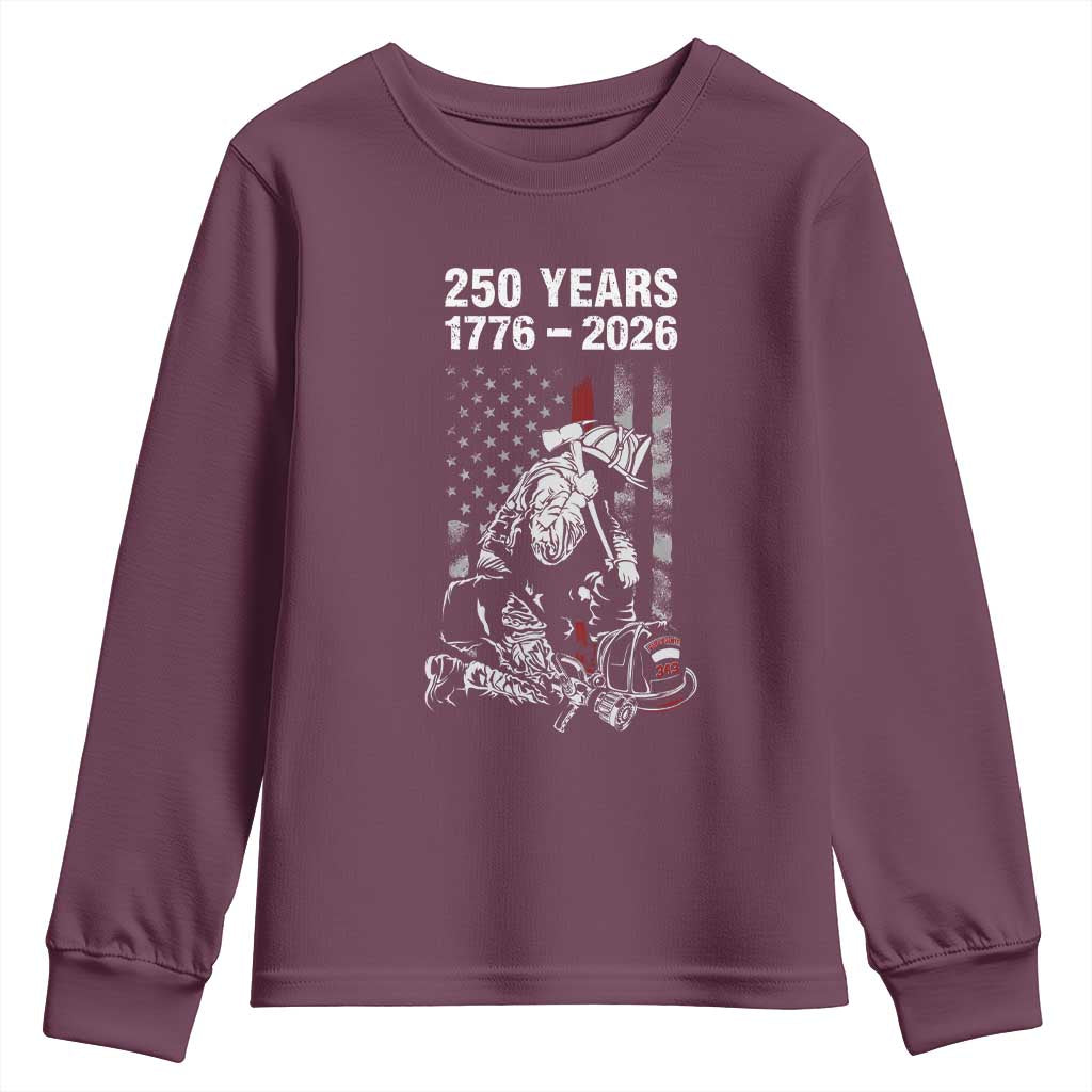 Fireman 250 Years of America Youth Sweatshirt Firefighter Red US Patriotic 4th Of July